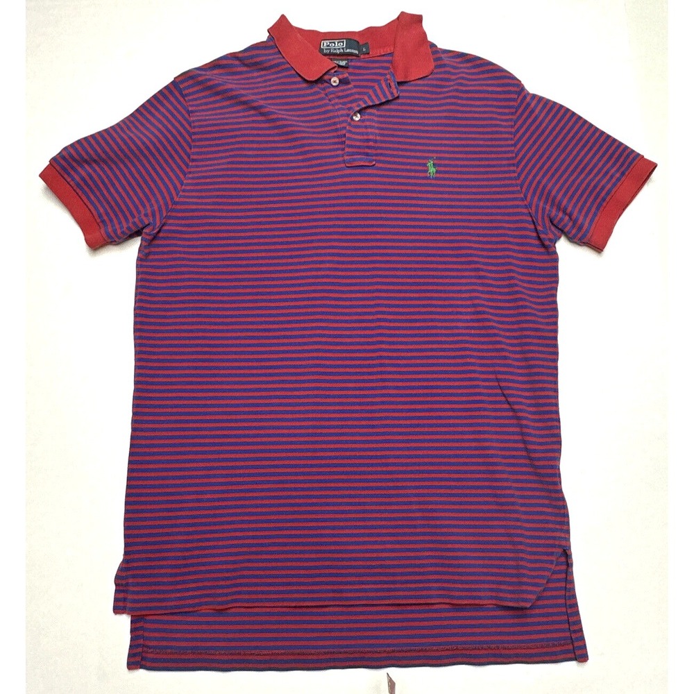 Polo Ralph Lauren Polo Mens Size L Red Blue Stripe Short Sleeve
